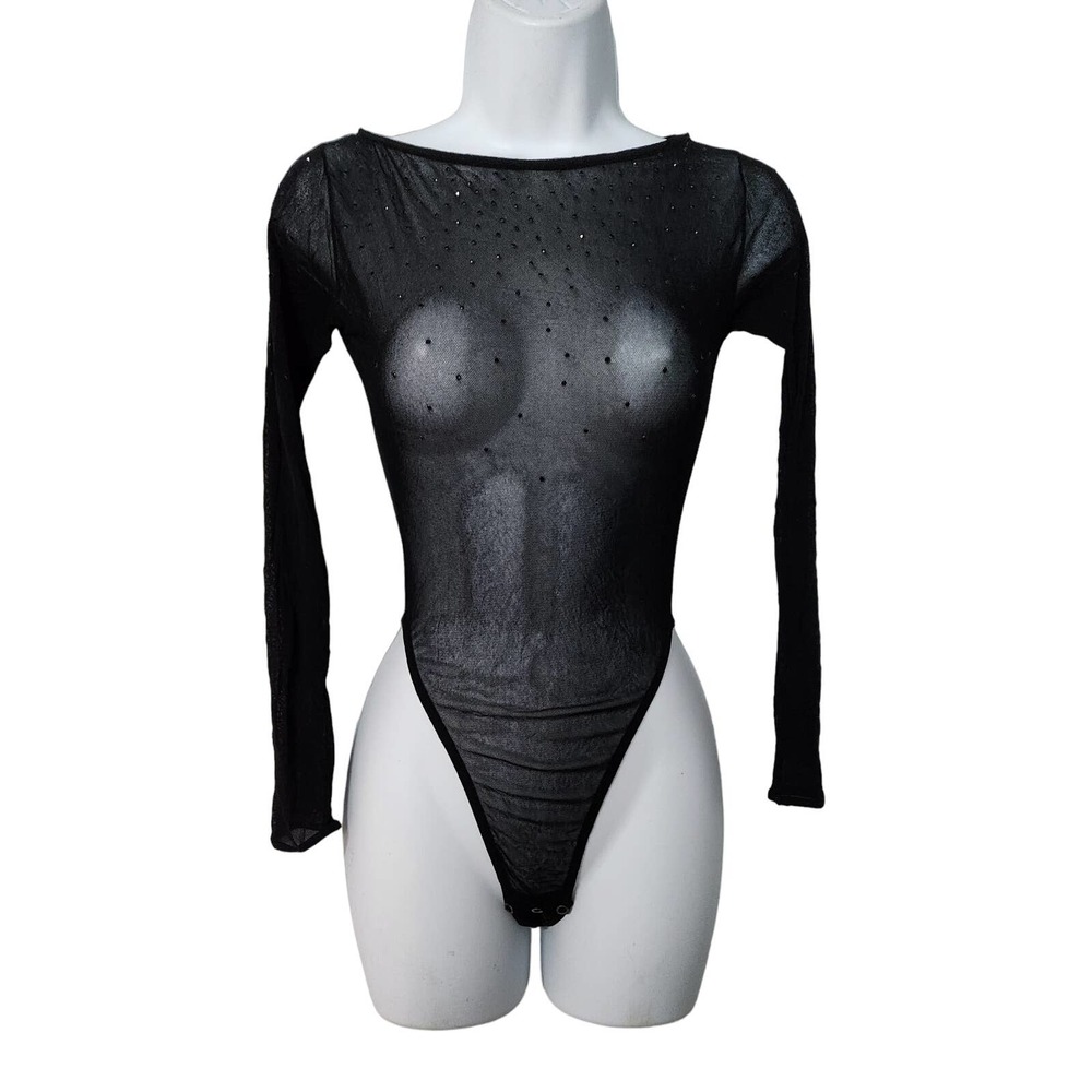 Moschino Embellished Sheer Black Mesh Bodysuit S